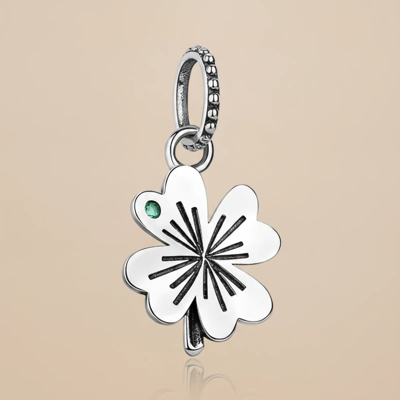 [TA000106] Talisman Trifoi cu Patru Foi, Argint 925 cu Zirconiu Verde