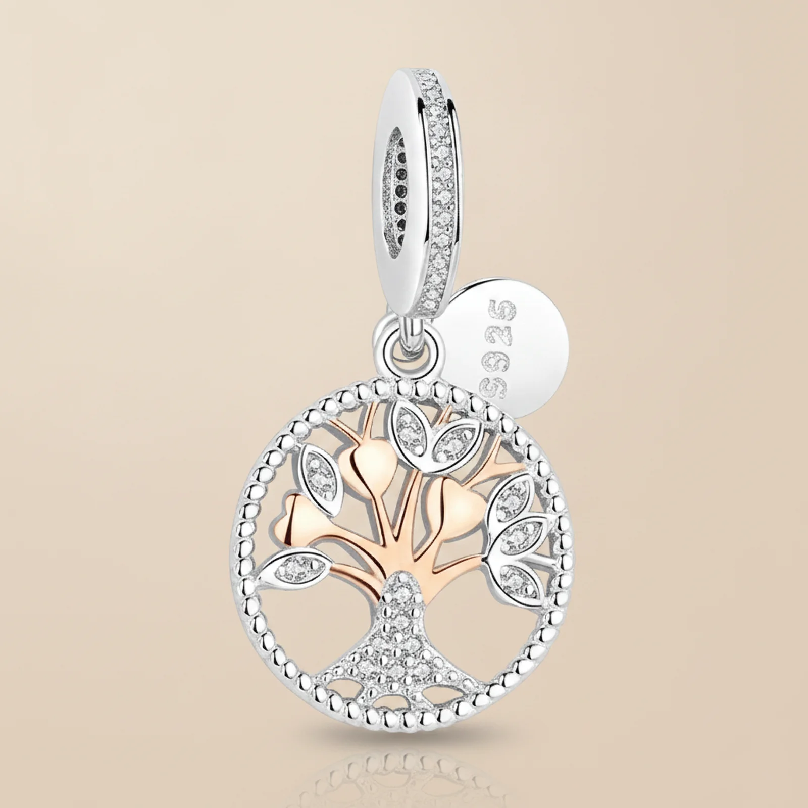 [TA000104] Charm Family Tree din Argint, Nuanță Rose
