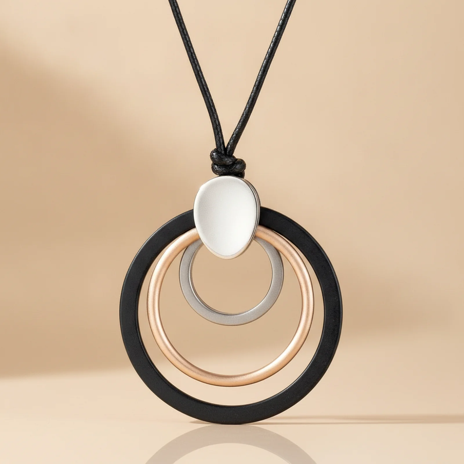 [CO000034] Colier Planet Rings, din Metal, cu Șnur Împletit