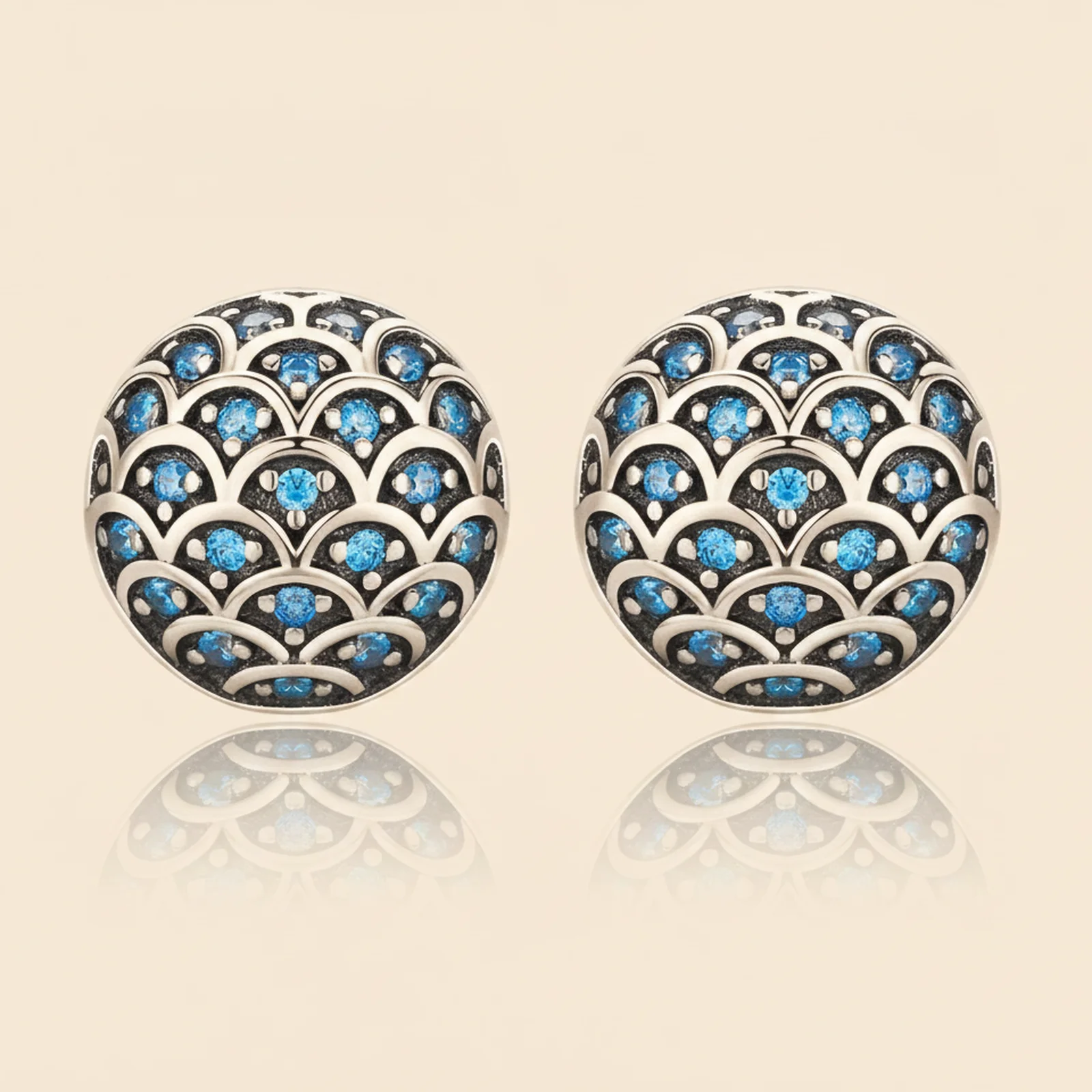 [CC000012] Cercei Blue Ocean din Argint 925, Model Solzi