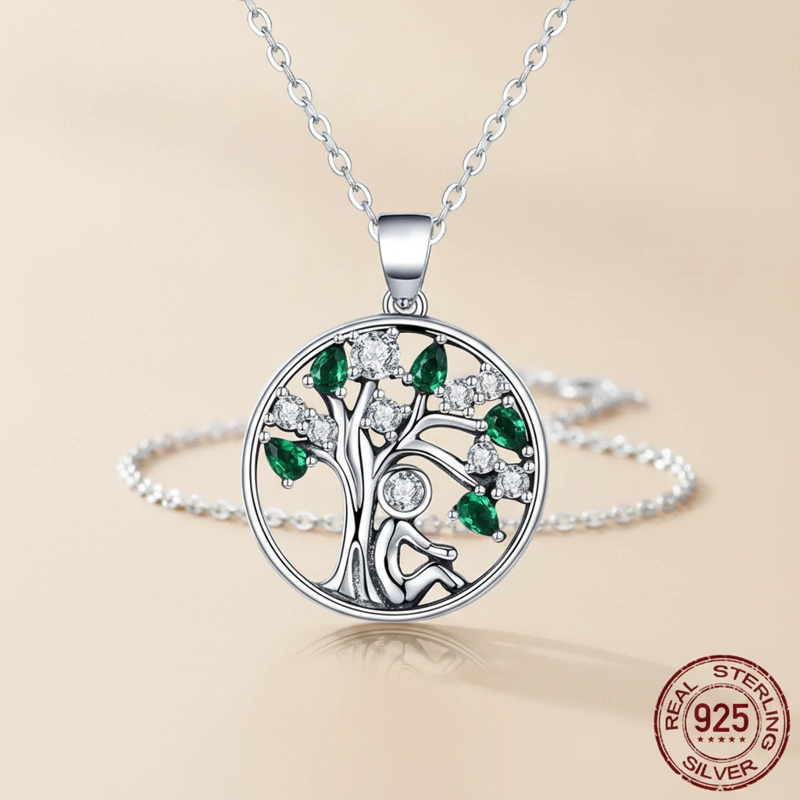 [CO000006] Colier Eternal Tree din Argint 925, cu Zirconii Verzi